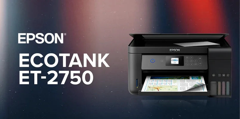**Alt text (in Italian):**
Stampante Epson EcoTank ET-2750 per stampa ecologica di alta qualità