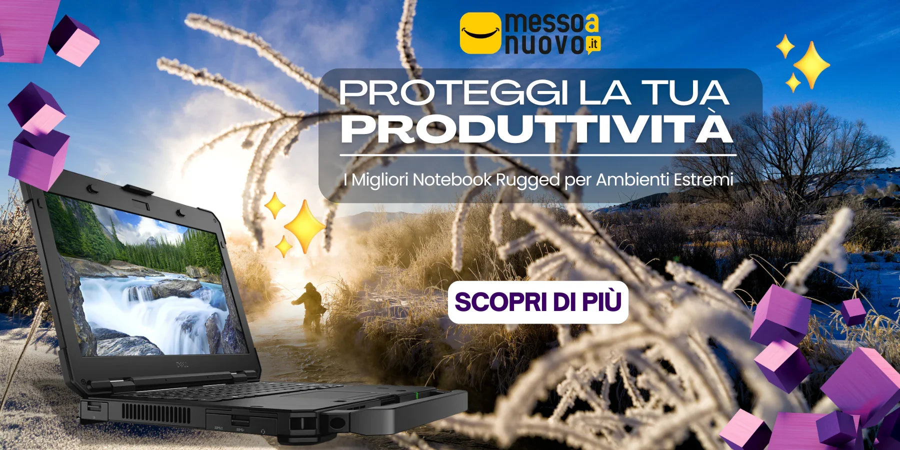**Alt text (Italiano):**  
Notebook rugged resistente per ambienti estremi, ideale per massima produttività.