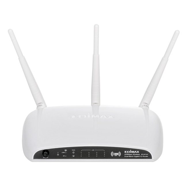 Router Edimax bianco con tre antenne, ideale per pc gaming e workstation su qalnexvori.shop
