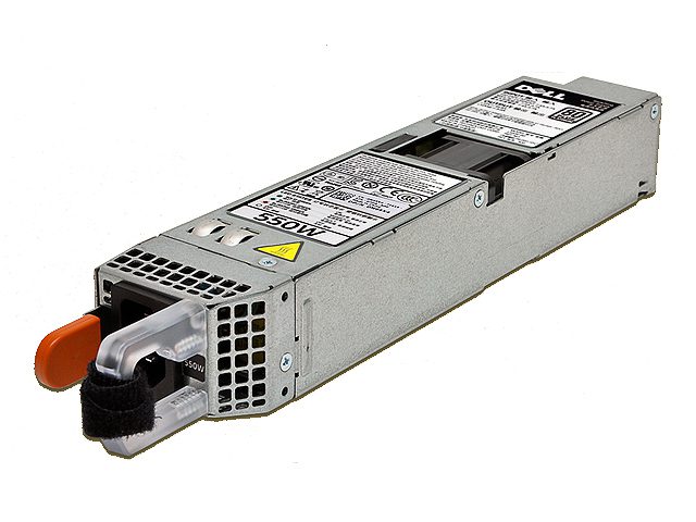 Alimentatore server Dell 550W ricondizionato, visto frontalmente, in vendita su qalnexvori.shop