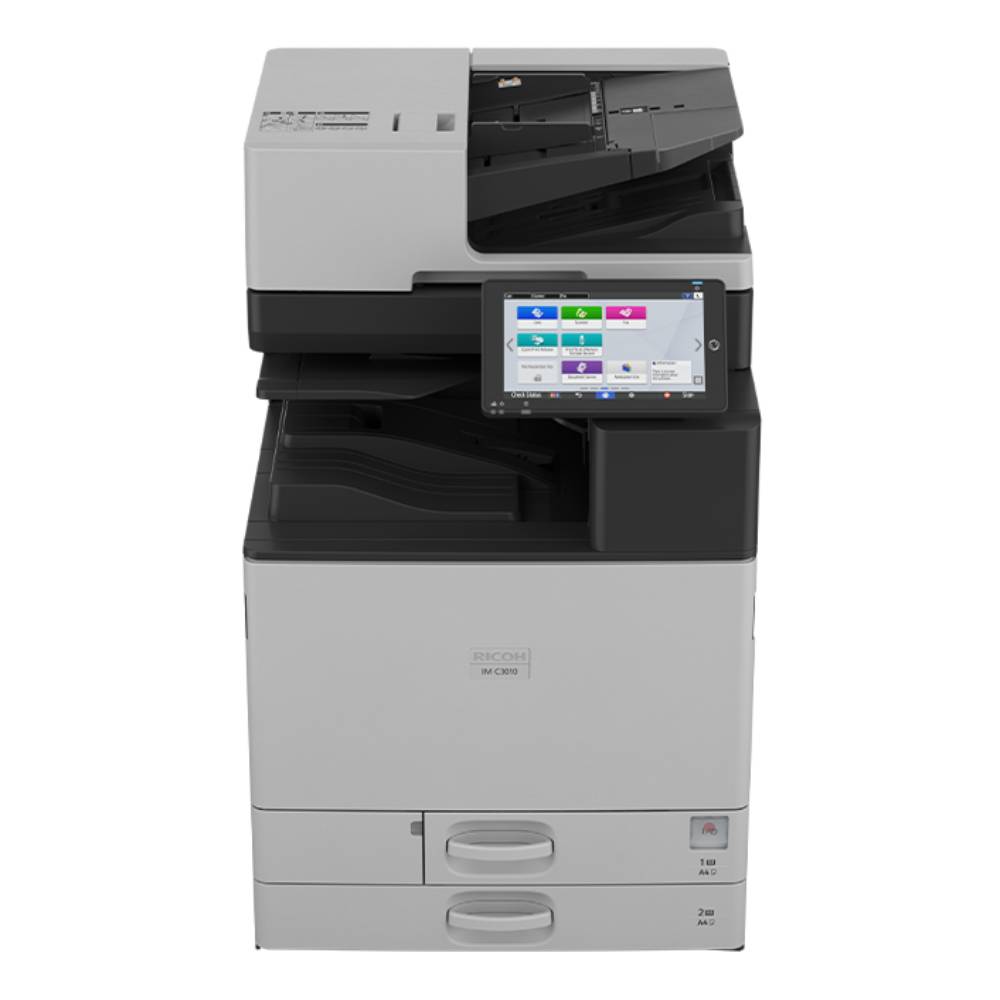 Ricoh IM C3010: multifunzione A3 colori nuova con pannello smart 10,1”, carrello con ruote e toner incluso. Stampante laser 30ppm per ufficio.