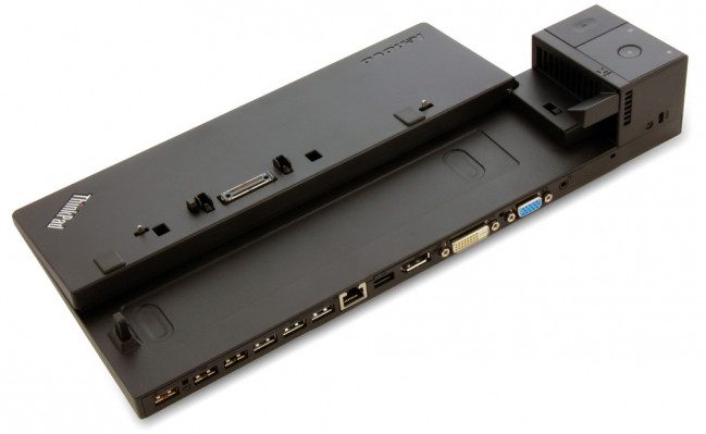 Docking station Lenovo Thinkpad con porte USB, VGA, DVI ed ethernet, per PC ricondizionati.