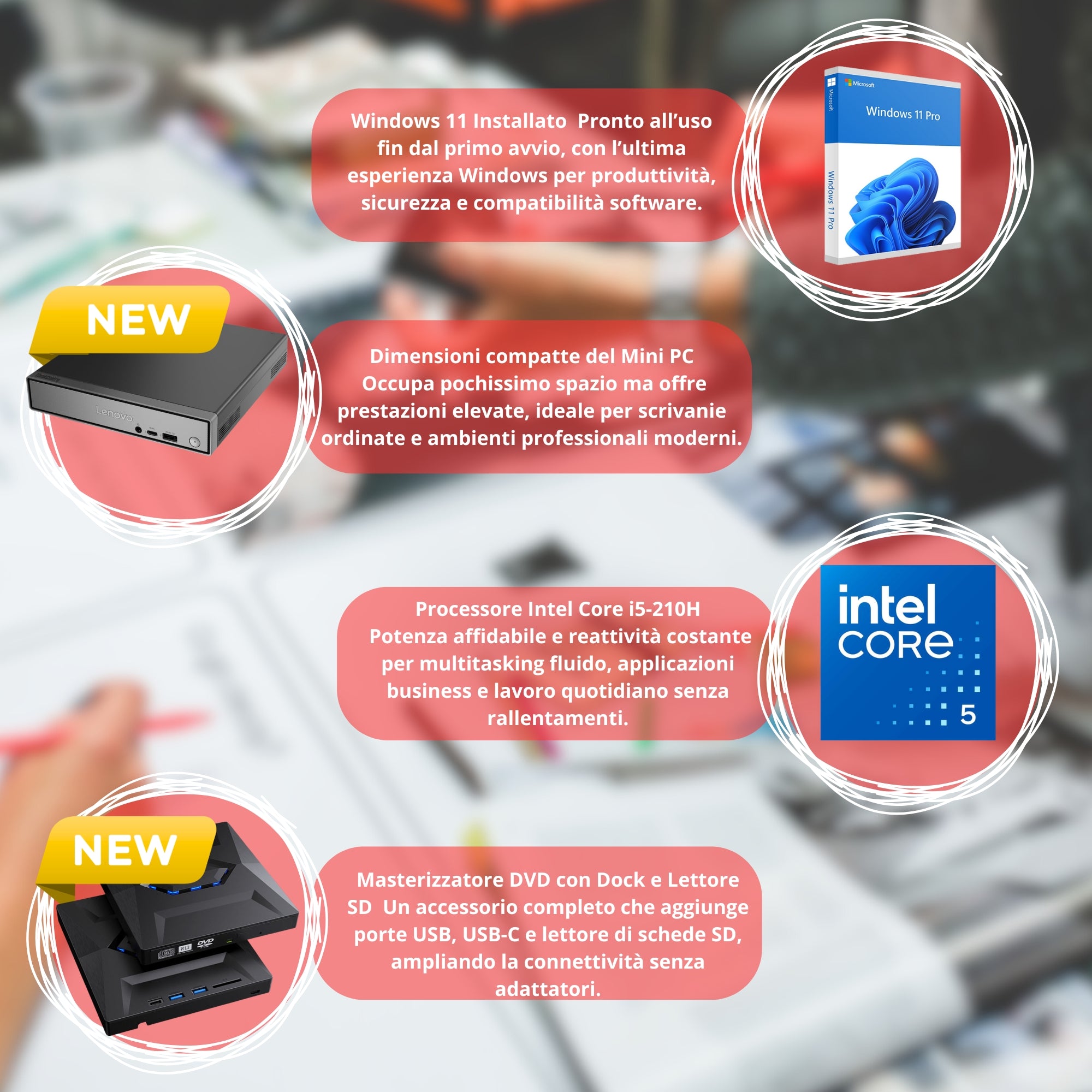 Mini PC compatto con Windows 11 Pro, Intel Core i5 e dock multifunzione su qalnexvori.shop