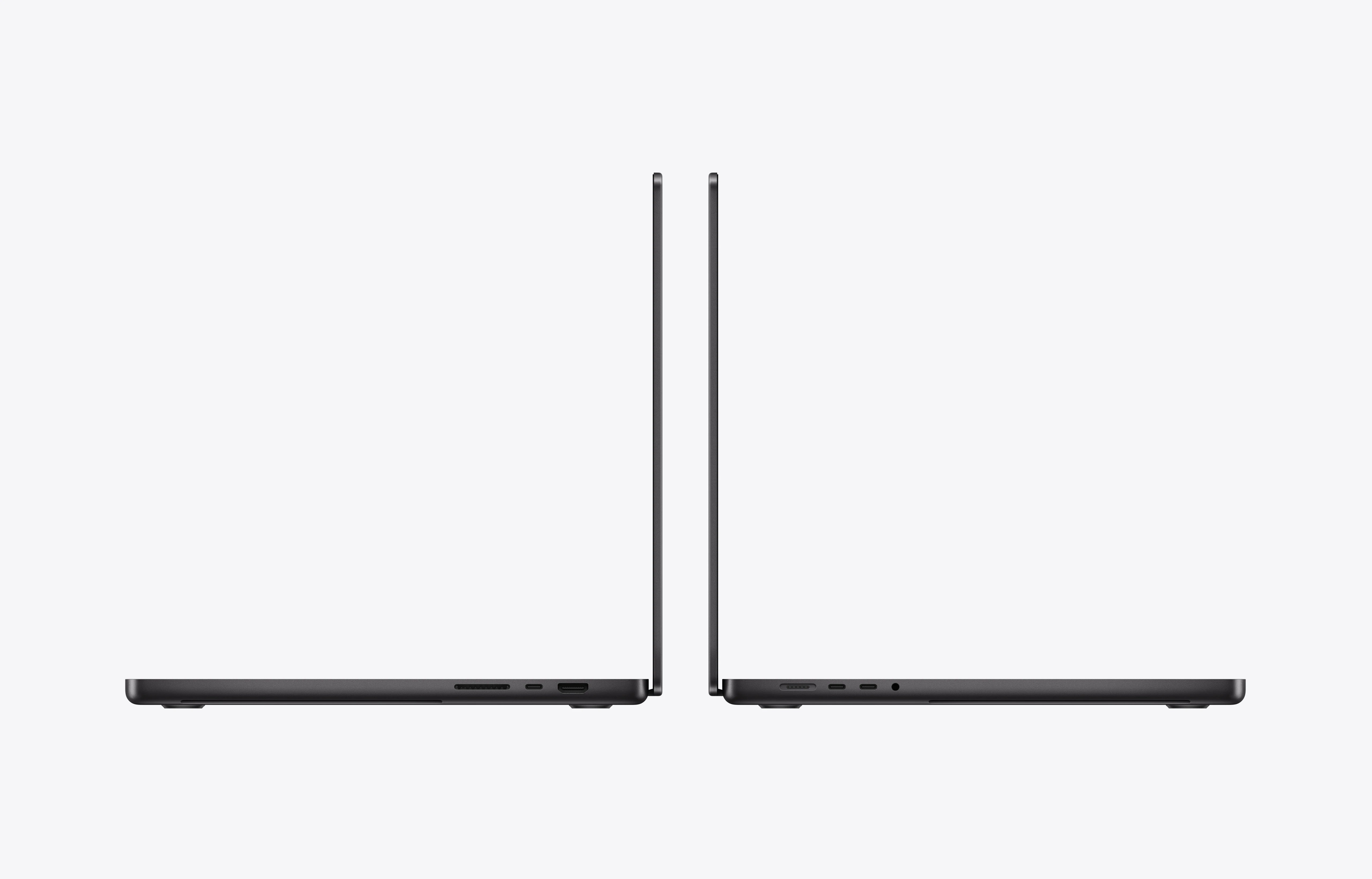 Apple MacBook Pro 16 pollici visto di profilo, sottile design in alluminio