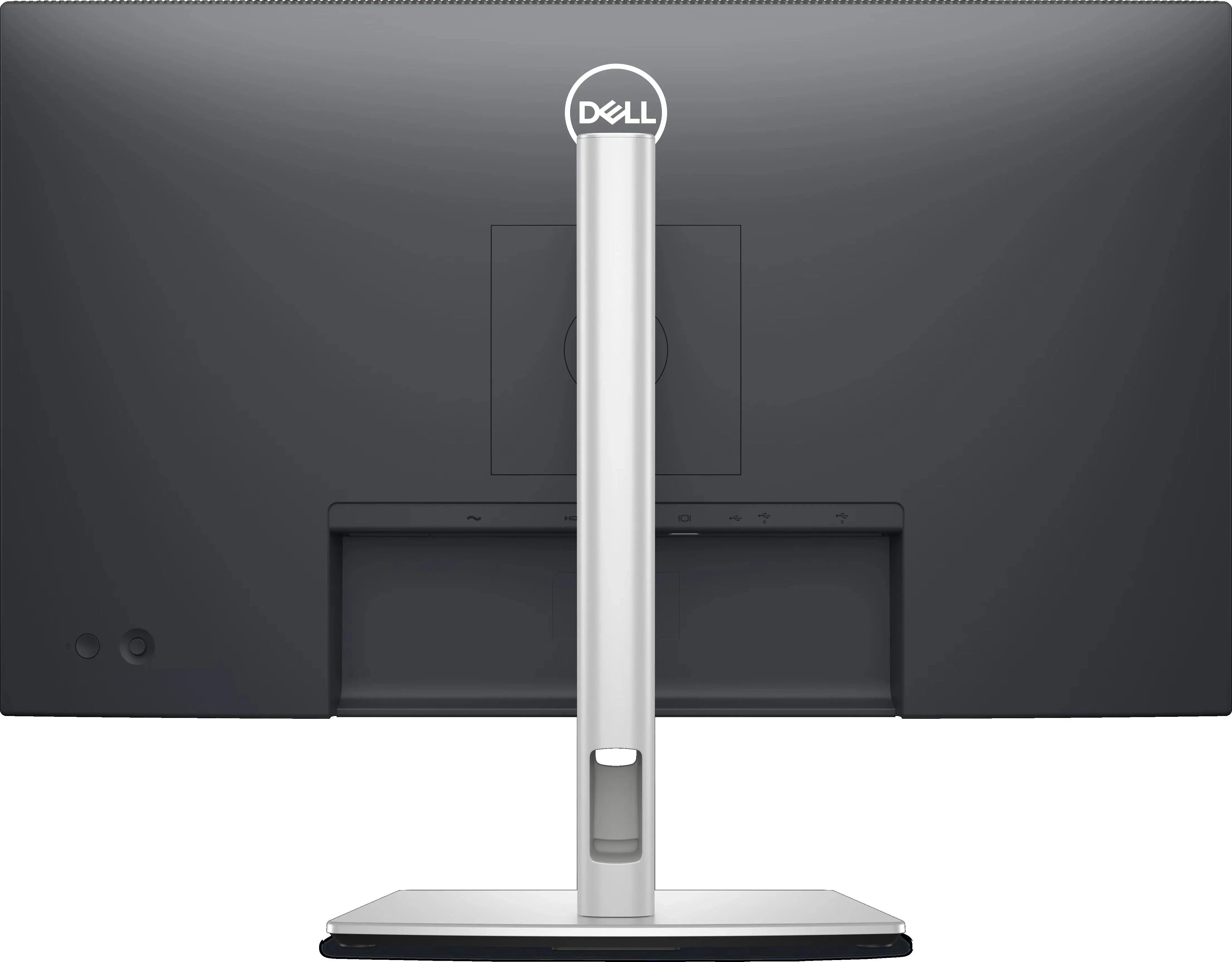 Vista posteriore del monitor Dell P2725H da 27 pollici con supporto regolabile e logo Dell, ideale per postazioni professionali