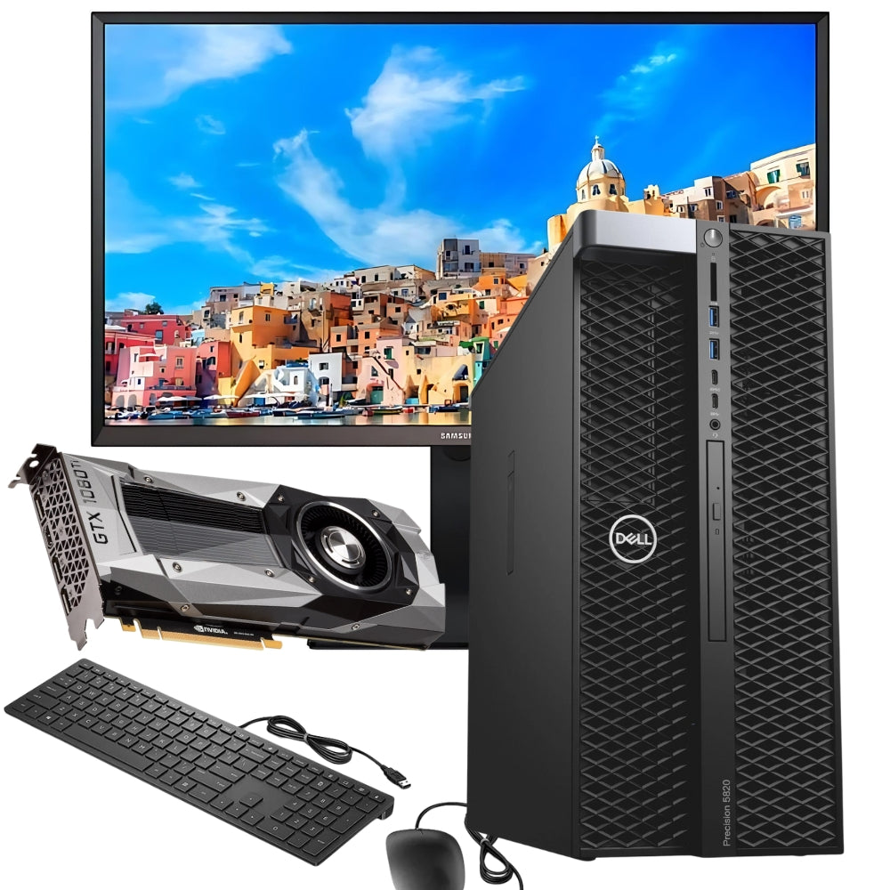 Dell Precision 5820 Workstation-Paket | Intel Xeon W-2123 | RAM 32GB | SSD 1 TB | Nvidia GTX 1080 8 GB + Samsung 32" 2K-Monitor-Maus- und Tastatur-Kit Windows 11 Pro