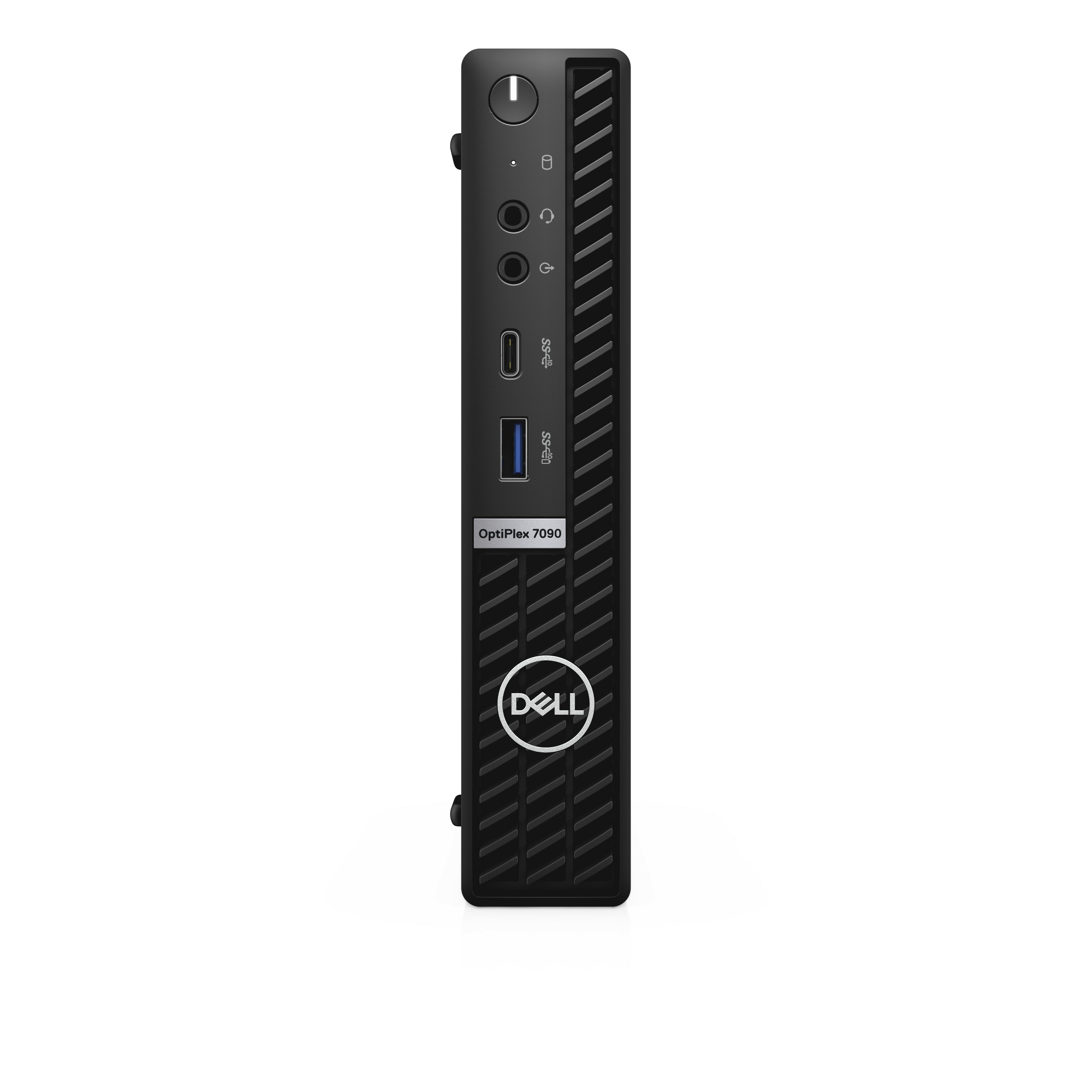 Vista frontale del Mini PC DELL OptiPlex 7090 Ricondizionato con Intel Core i5, USB Type-C e design salvaspazio per ambienti professionali.