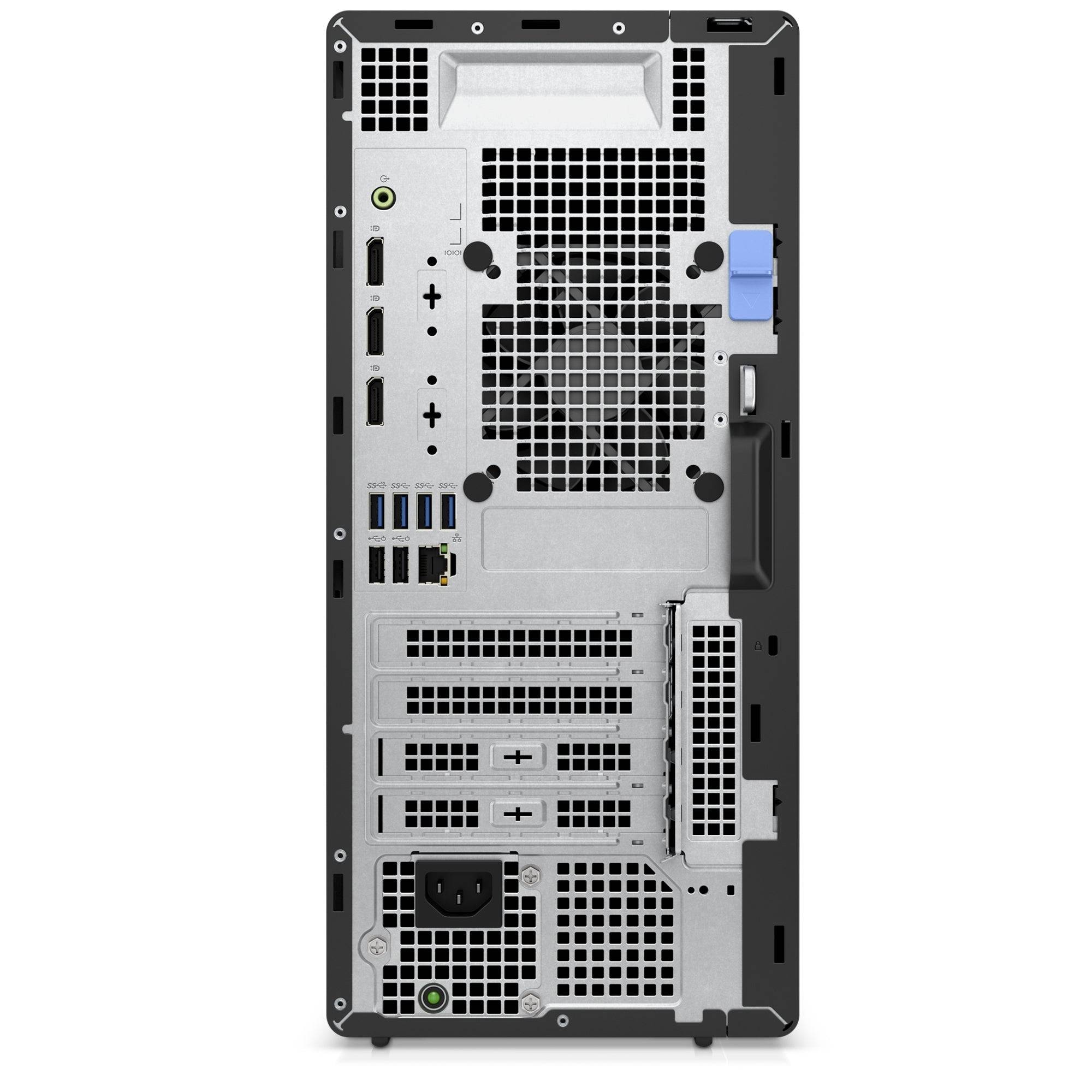 Retro del DELL Optiplex 7000 Tower con ampia connettività, incluse porte USB, HDMI e DisplayPort, perfetto per configurazioni multi-monitor.