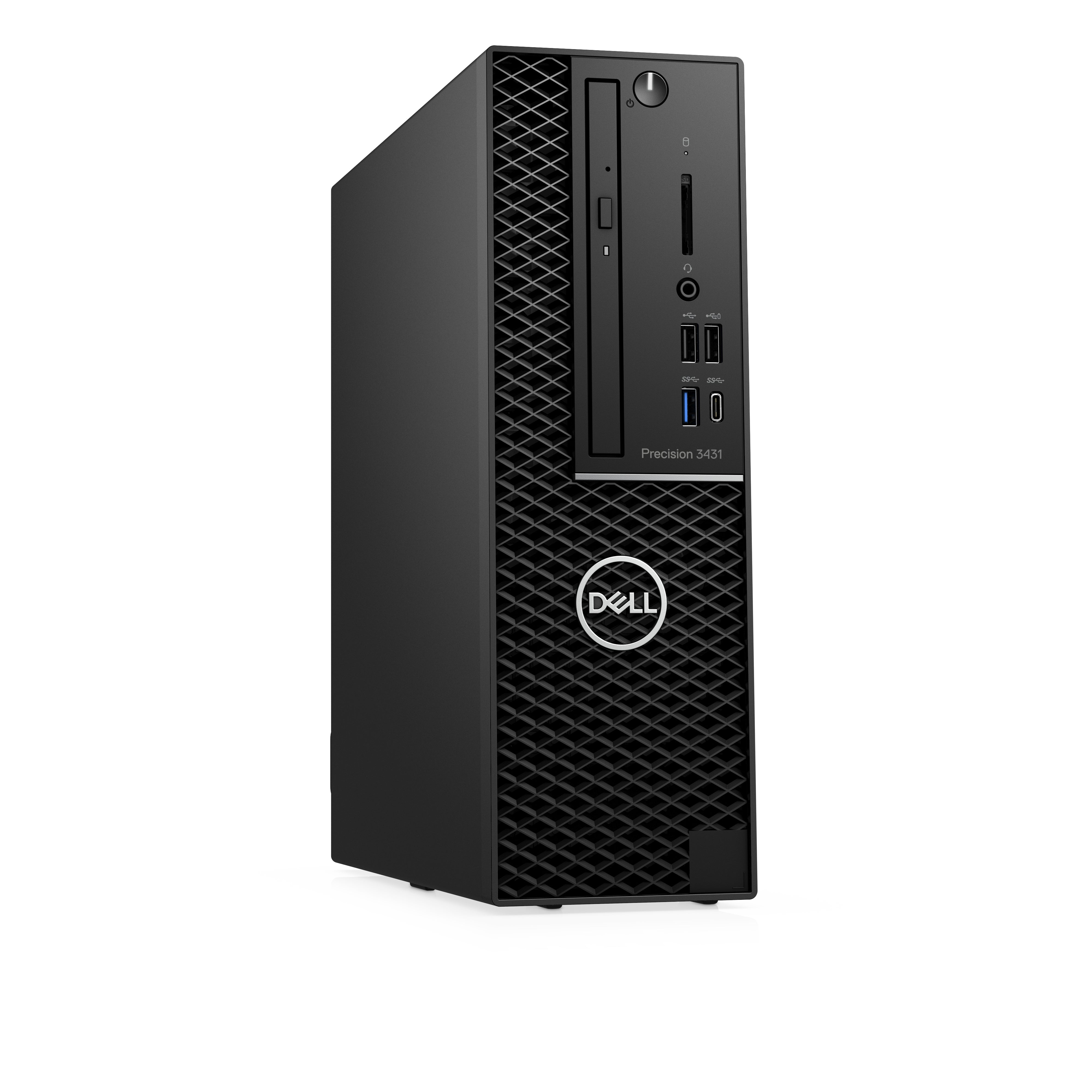 Computer desktop DELL Precision 3431 SFF ricondizionato, vista angolare sinistra, prestazioni elevate in formato compatto per professionisti