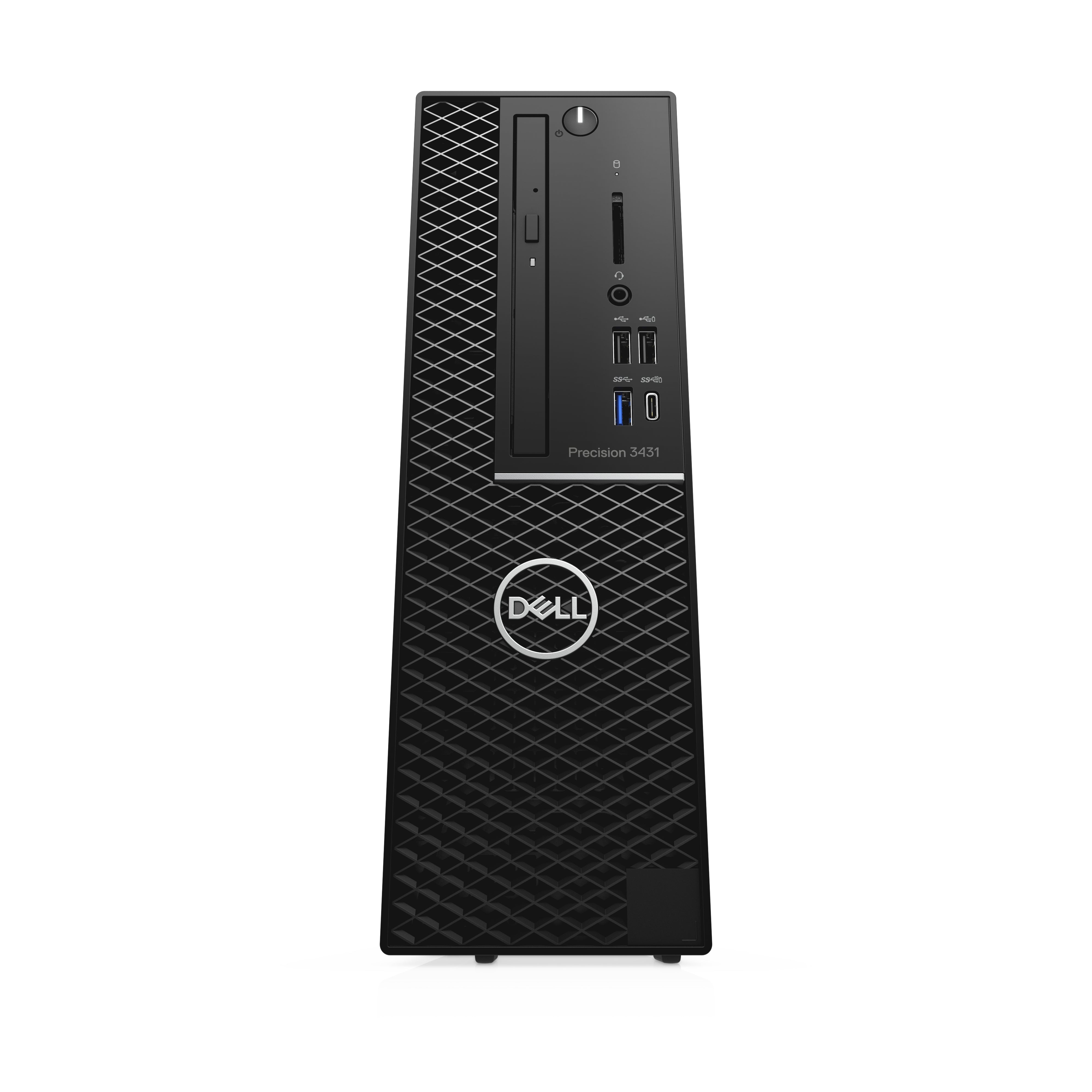DELL Precision 3431 SFF ricondizionato con Intel Core i9, vista frontale dritta con griglia e porte accessibili, design compatto per ufficio