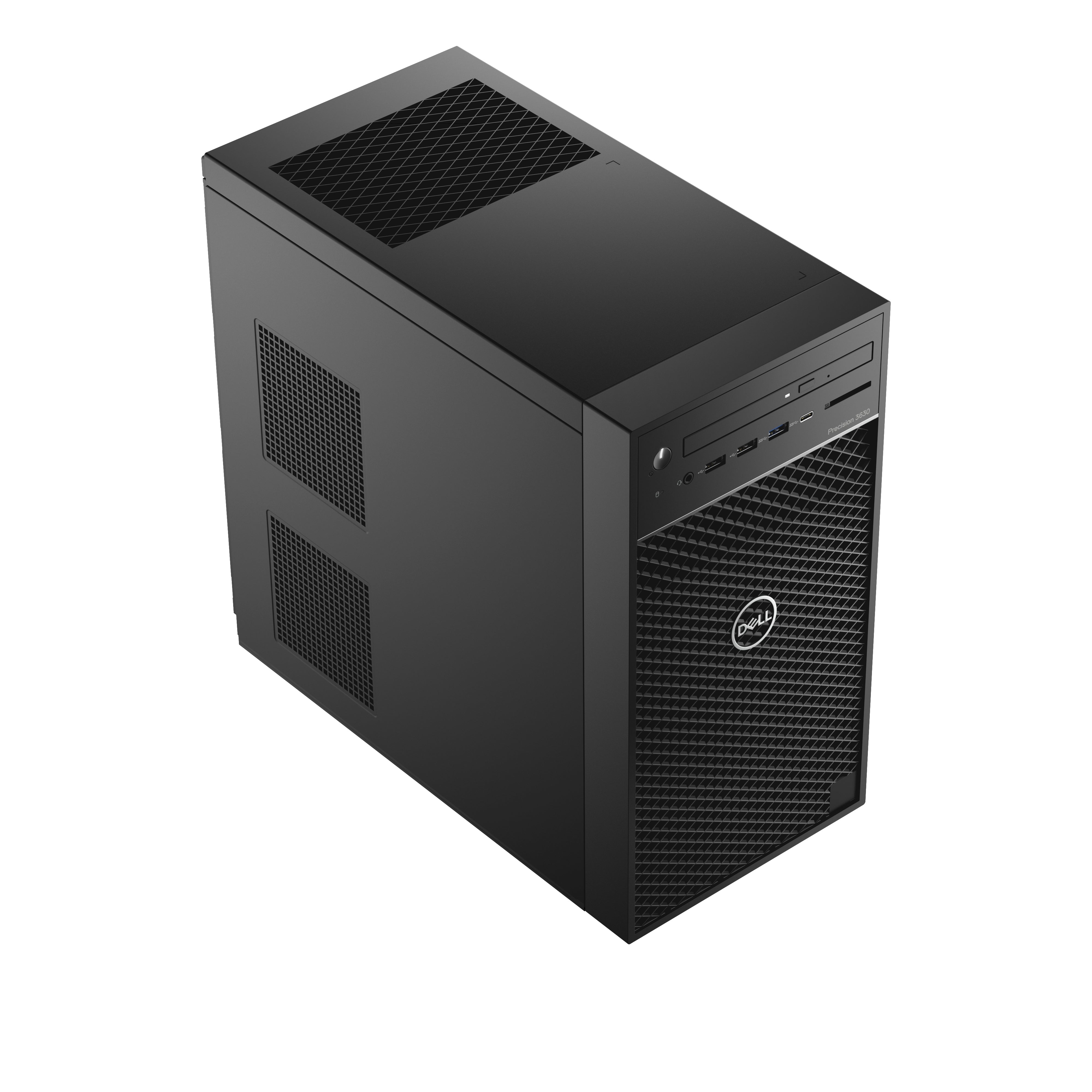 Vista angolata della DELL Precision 3630, workstation desktop con FreeDOS e supporto per configurazioni hardware avanzate.