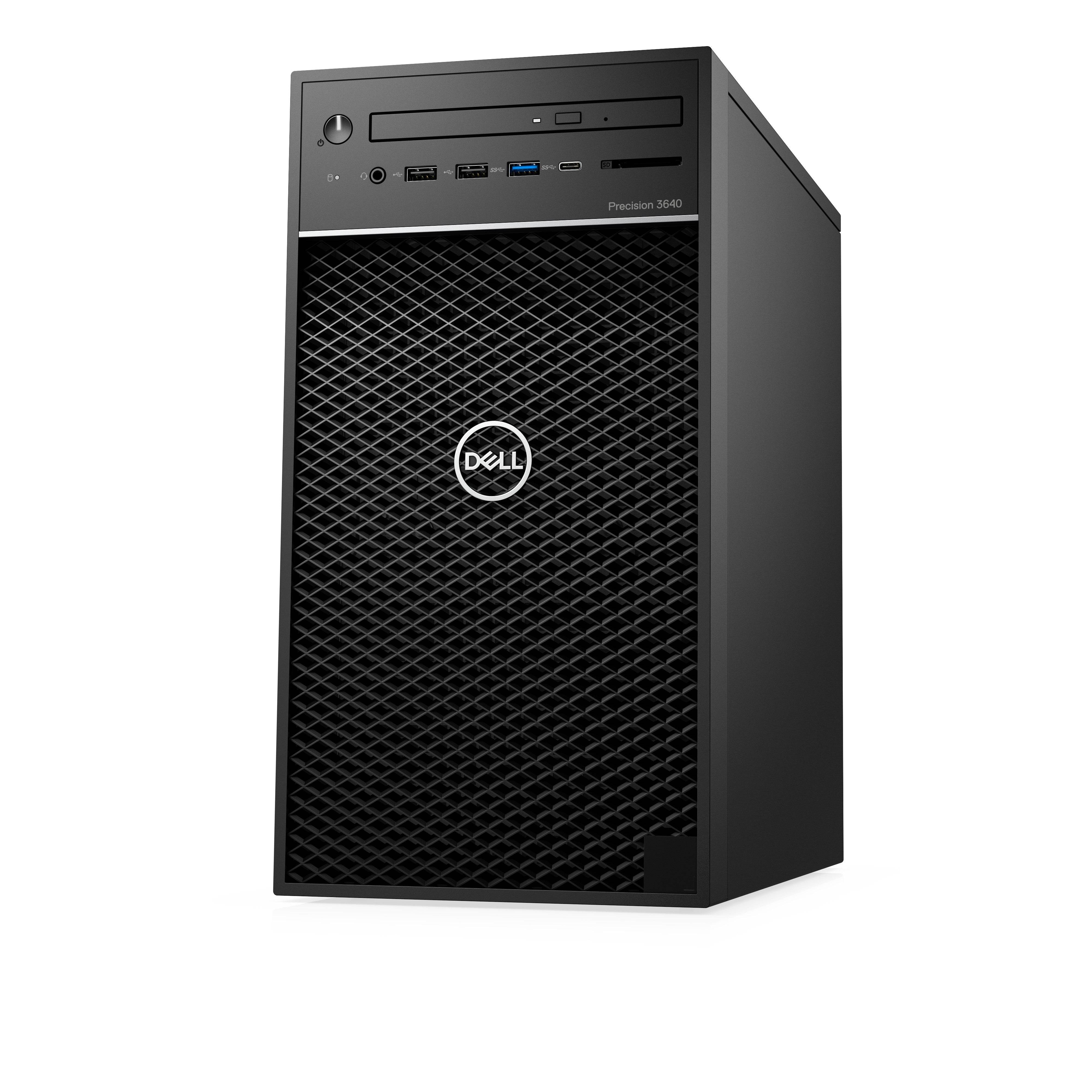 Workstation DELL Precision 3640 angolata a sinistra, design compatto e robusto per ambienti di lavoro ad alte prestazioni e grafica avanzata.