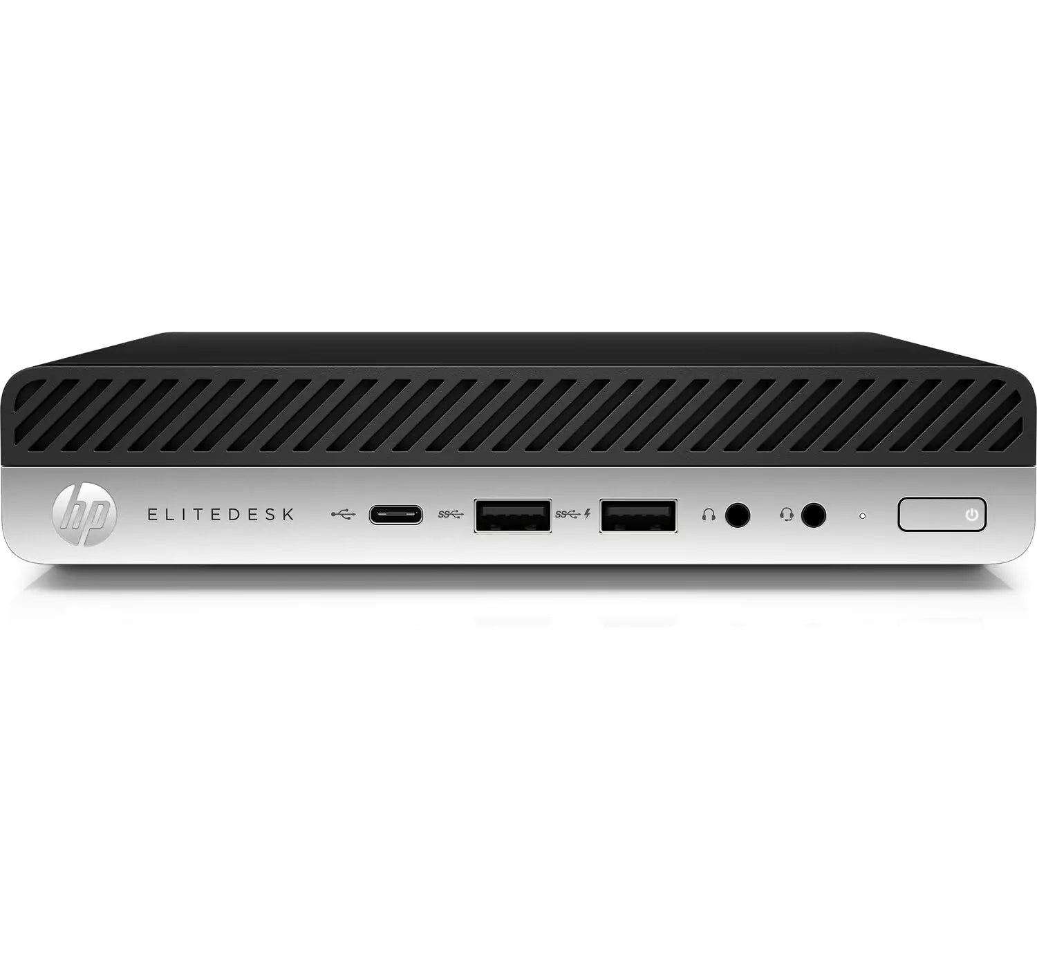 HP EliteDesk 800 G5 Mini desktop front view, compact refurbished PC with USB ports