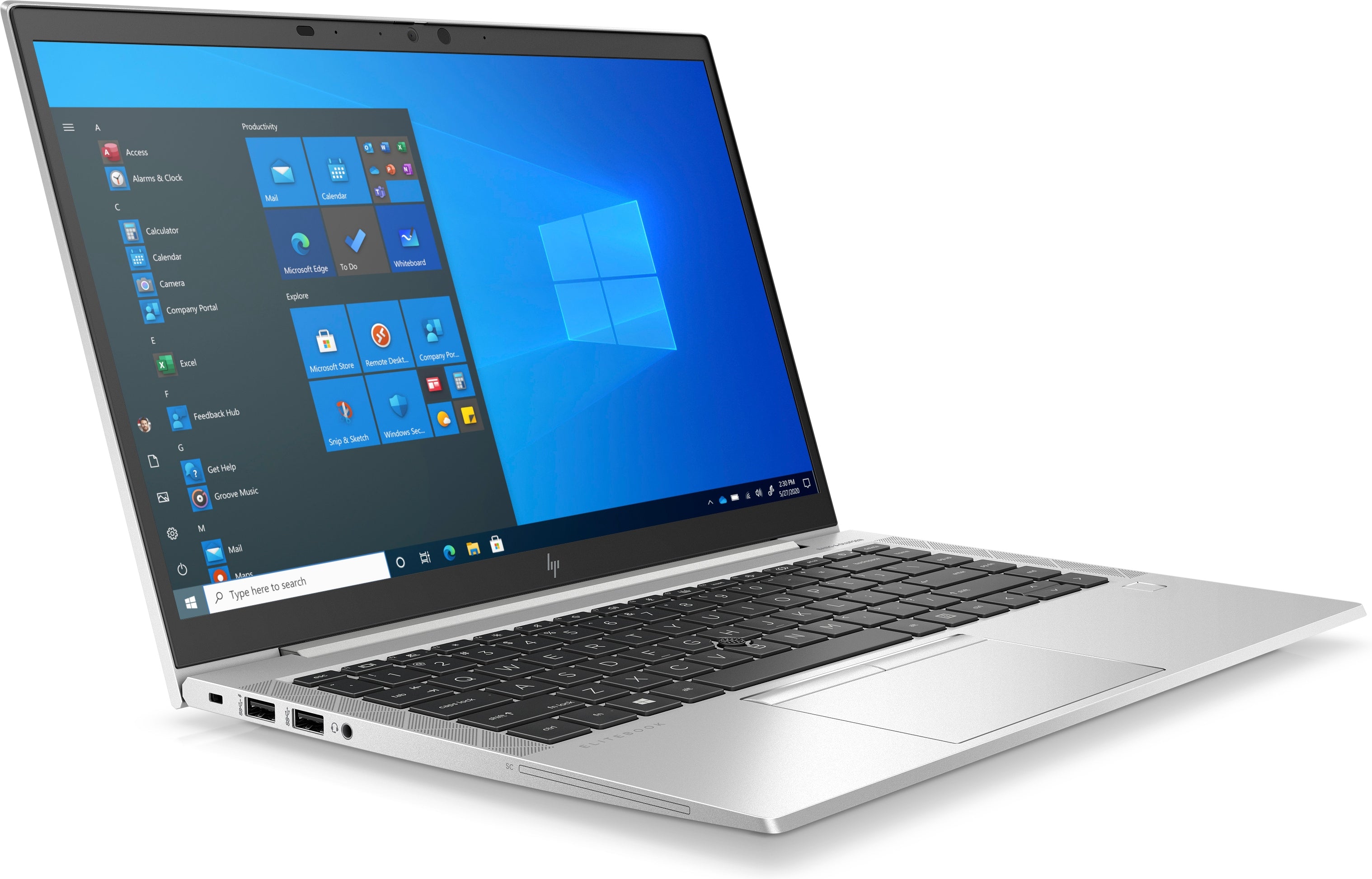 HP EliteBook 840 G8 Ricondizionato - vista laterale con schermo acceso e porte laterali