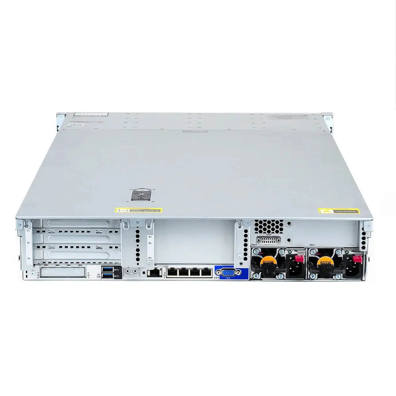 Retro del server HP ProLiant DL380 Gen9 con porte di rete, slot di espansione e doppio alimentatore, progettato per ambienti enterprise.