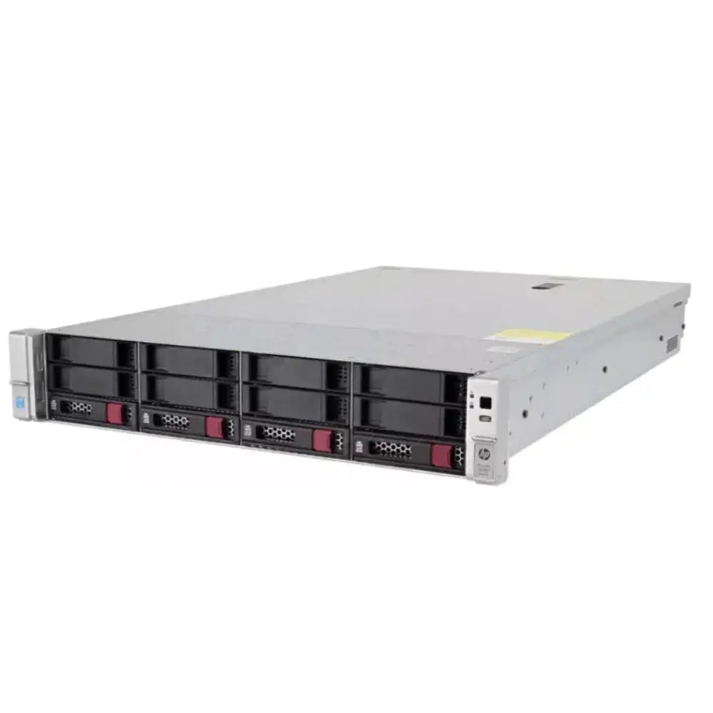 Vista angolare del server HP ProLiant DL380 Gen9 con chassis 2U e 8 slot per dischi SAS 3.5”, perfetto per infrastrutture IT scalabili.