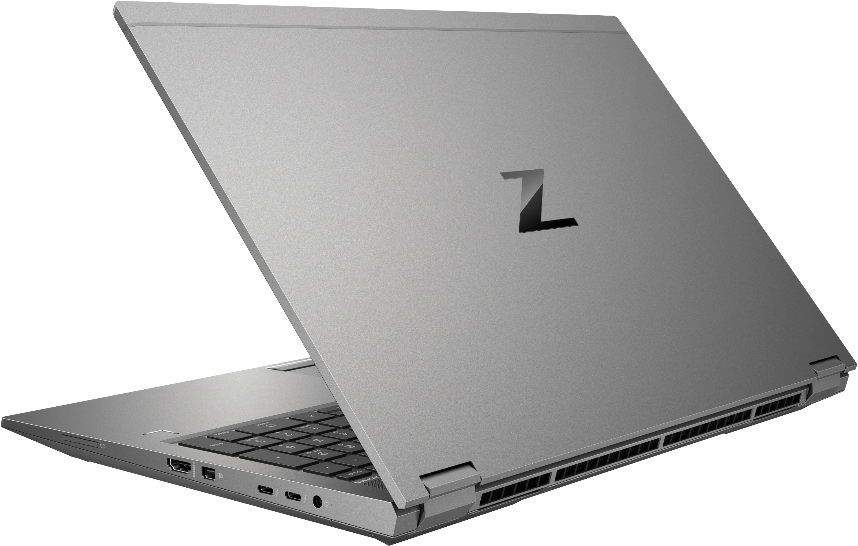 HP ZBook Fury G8 ricondizionato visto da dietro con logo HP Z e sistema di ventilazione