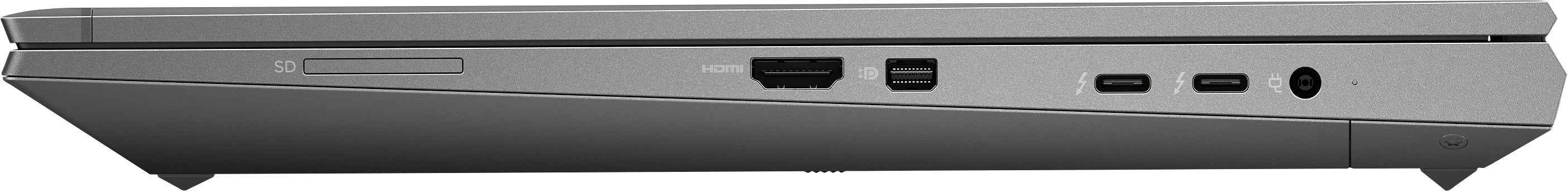 HP ZBook Fury G8 ricondizionato, lato destro con lettore SD, HDMI, Mini DisplayPort, due porte Thunderbolt 4 e ingresso alimentazione
