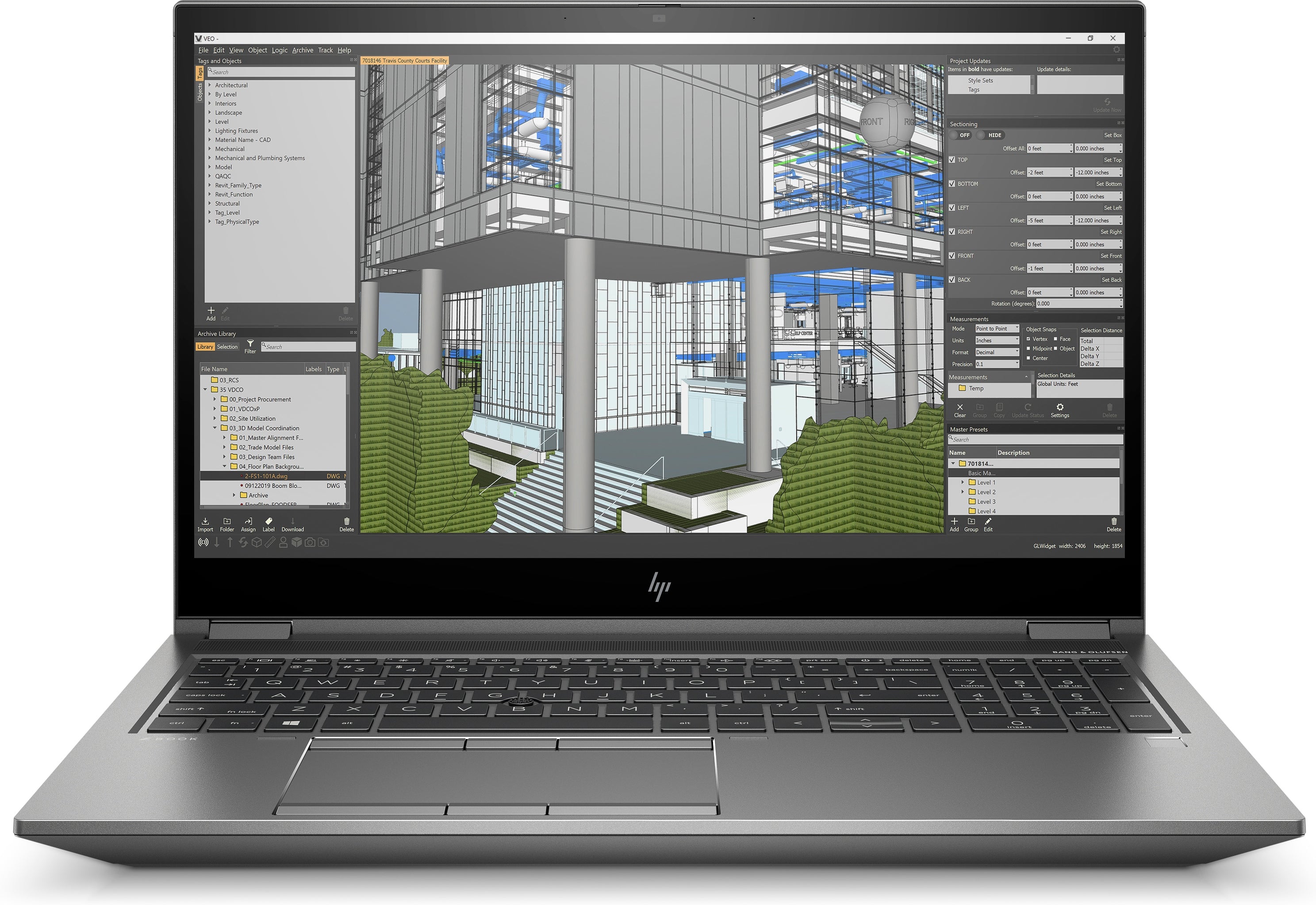 HP ZBook Fury G8 ricondizionato vista frontale con software CAD aperto sullo schermo