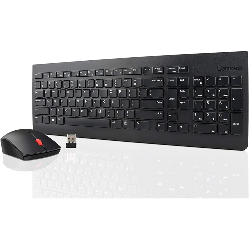 Kit mouse e tastiera wireless Lenovo incluso nel bundle PC Lenovo M920Q ThinkCentre compatto con Core 8 Gen, ideale per postazioni ordinate.