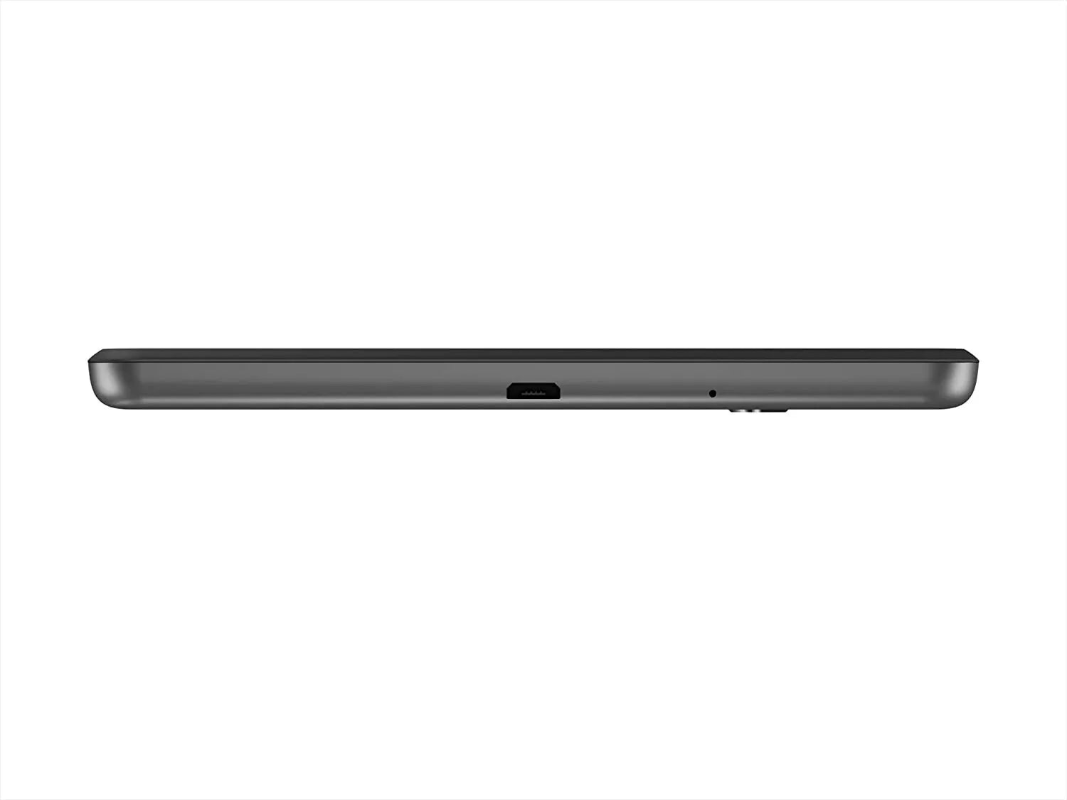 Vista inferiore del Lenovo Tab M8 TB-8505F che mostra la porta di ricarica USB. Profilo sottile e portatile.