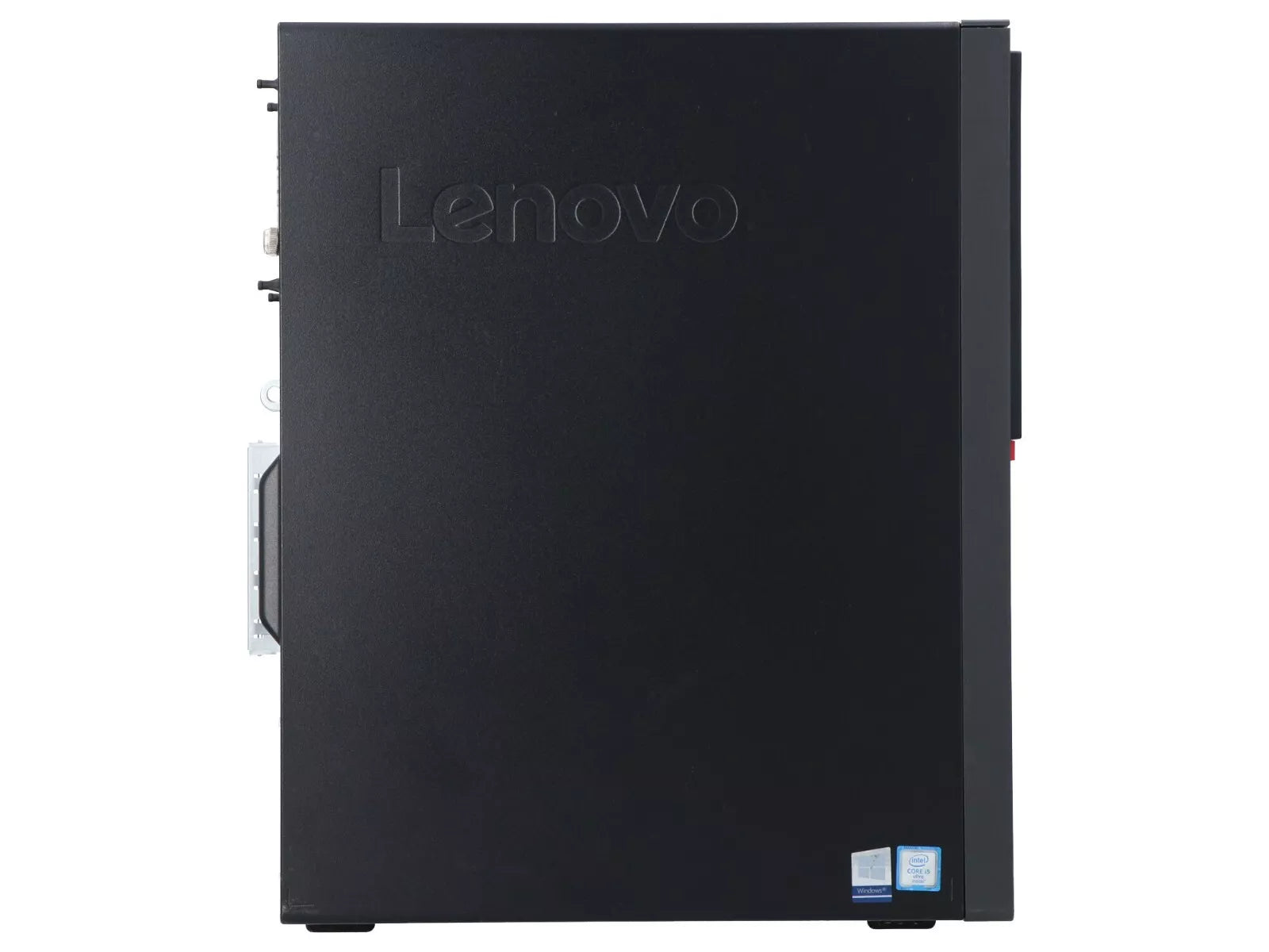 Lato sinistro del Lenovo ThinkCentre M710T ricondizionato, con logo inciso e struttura robusta per ambienti professionali.