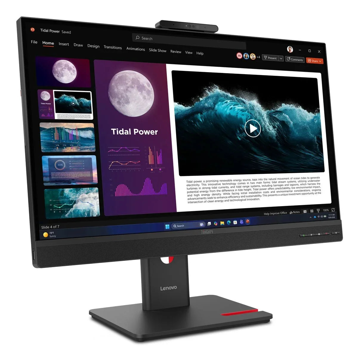 All-in-One Lenovo TIO27 Gen6 27 pollici con schermo QHD a cornici sottili e supporto regolabile, vista frontale laterale