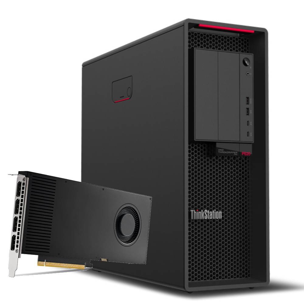 Workstation Lenovo ThinkStation P620 Tower con scheda grafica NVIDIA Quadro RTX A4000 e processore AMD Ryzen Threadripper PRO.