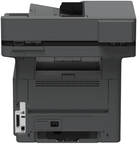 Vista posteriore della stampante multifunzione Lexmark MX521de con porte di connessione e alimentazione per rete e periferiche.