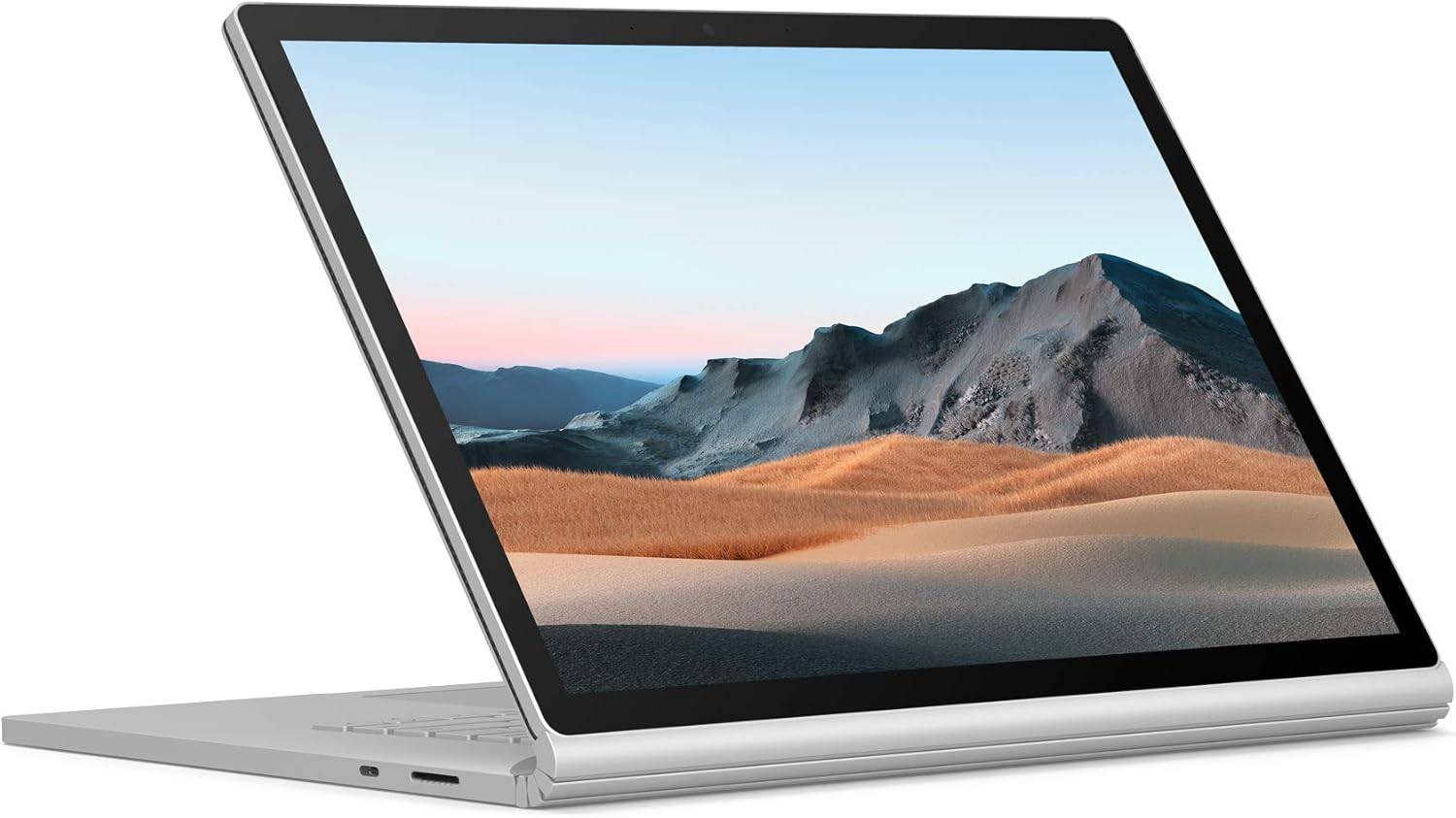 Notebook Microsoft Surface Book 3 in modalità laptop, display touch 13,5'' con grafica GTX 1650 e design elegante in alluminio.