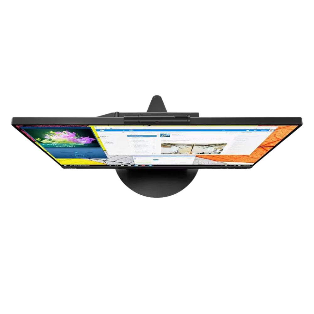 Vista dall’alto del Lenovo ThinkCentre TIO24 All-in-One con pannello IPS, ideale per multitasking e produttività aziendale.