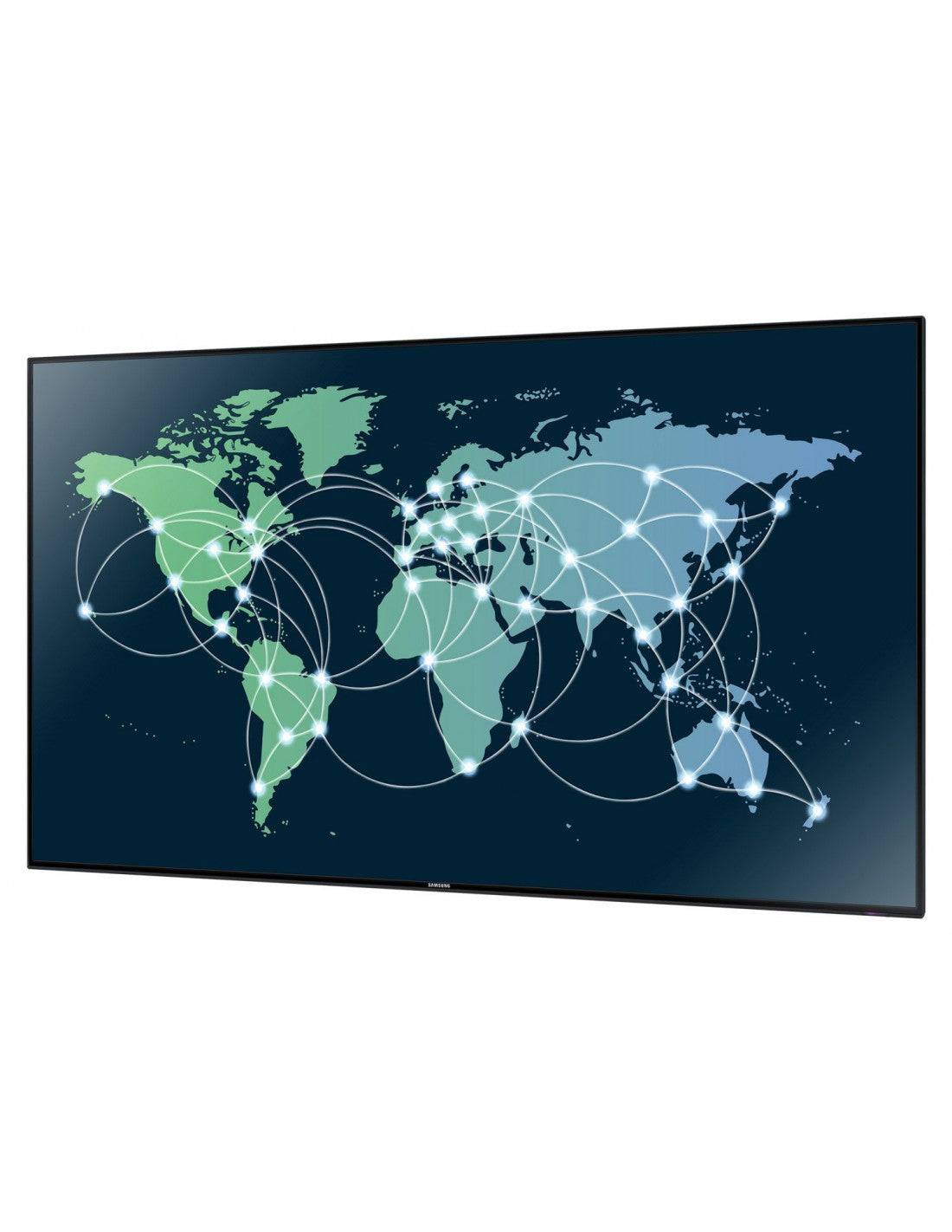 Monitor Samsung ED55D 55 pollici Full HD ricondizionato con grafica del mondo. Perfetto per presentazioni e digital signage aziendale.