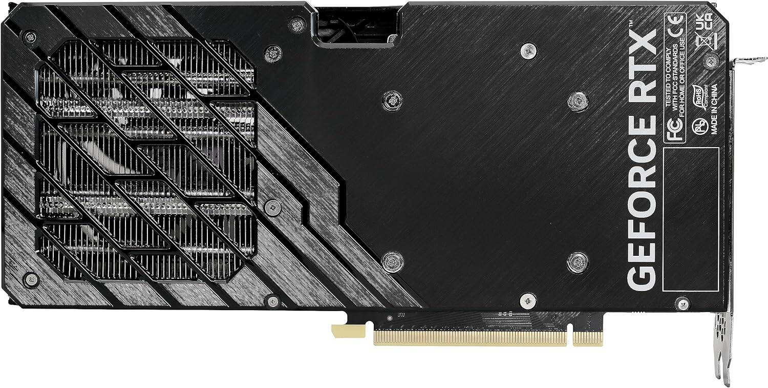 Retro della scheda video NVIDIA GeForce RTX 4070 12GB con design a doppia ventola e backplate in metallo, ideale per PC Gaming ULTRA - Alta Prestazione