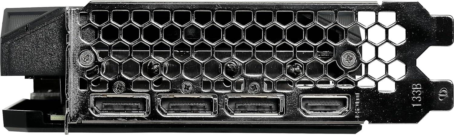 Retro della scheda grafica NVIDIA RTX 4070 12GB con 3 porte DisplayPort e 1 HDMI, parte del PC Gaming ULTRA - Alta Prestazione | Intel 7 & RTX 4070