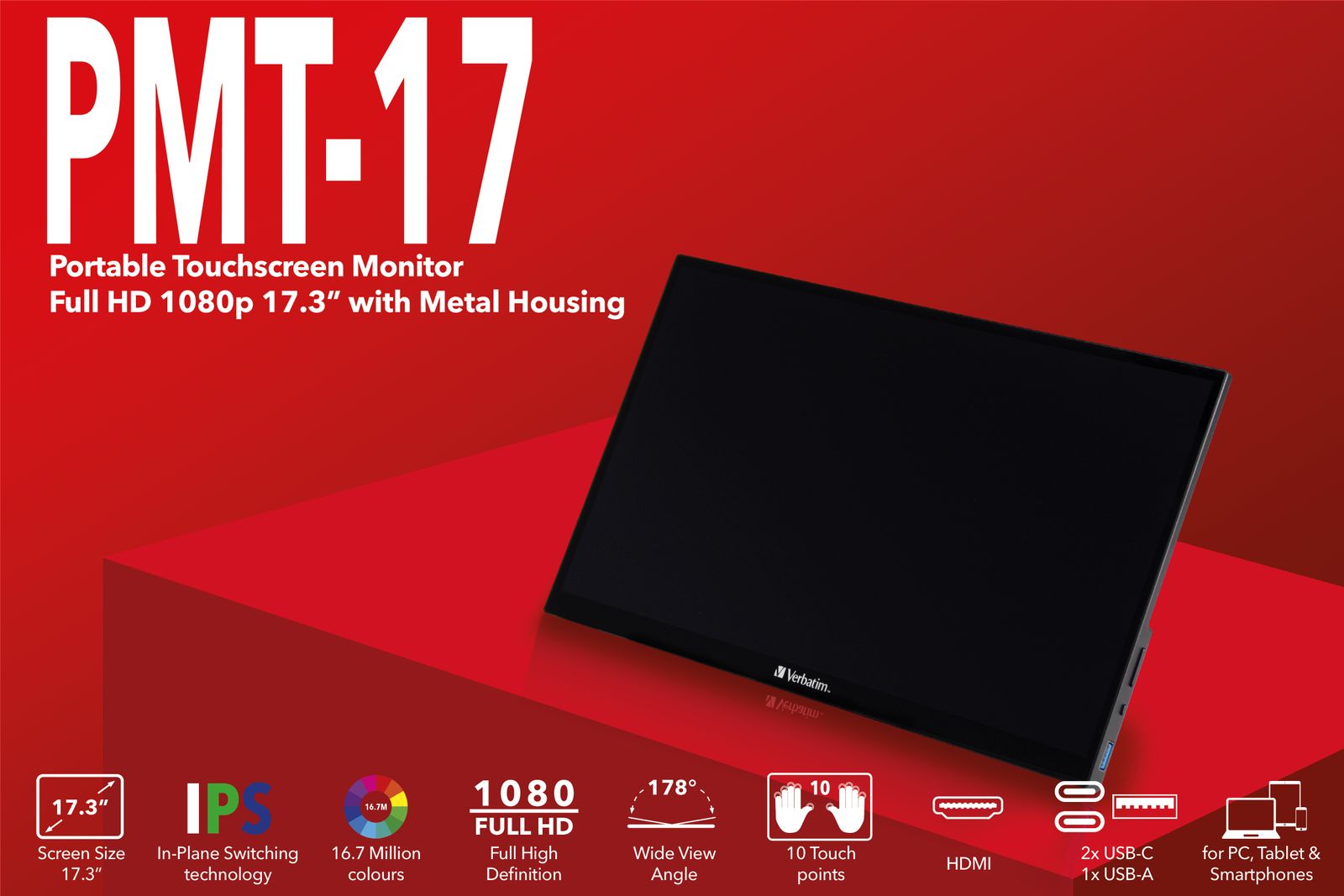 VERBATIM PMT-17 MONITOR PORTATILE TOUCH 17.3 FHD