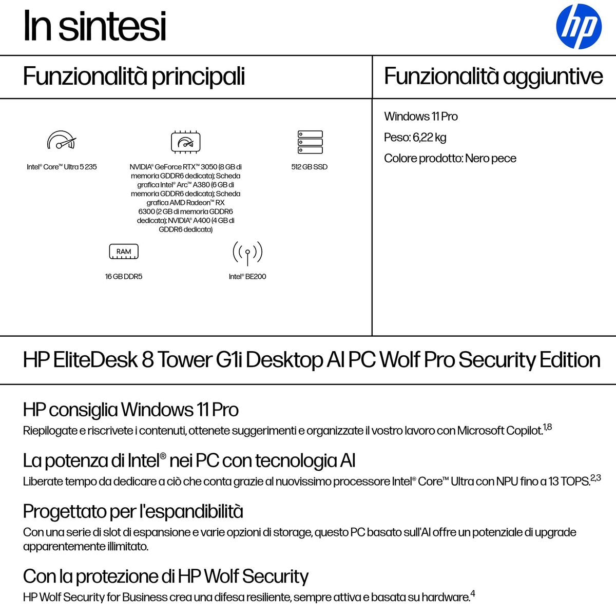 HP INC. ELITE TOWER 8 G1I U5235 16/512 DVD WIN11P 3YW