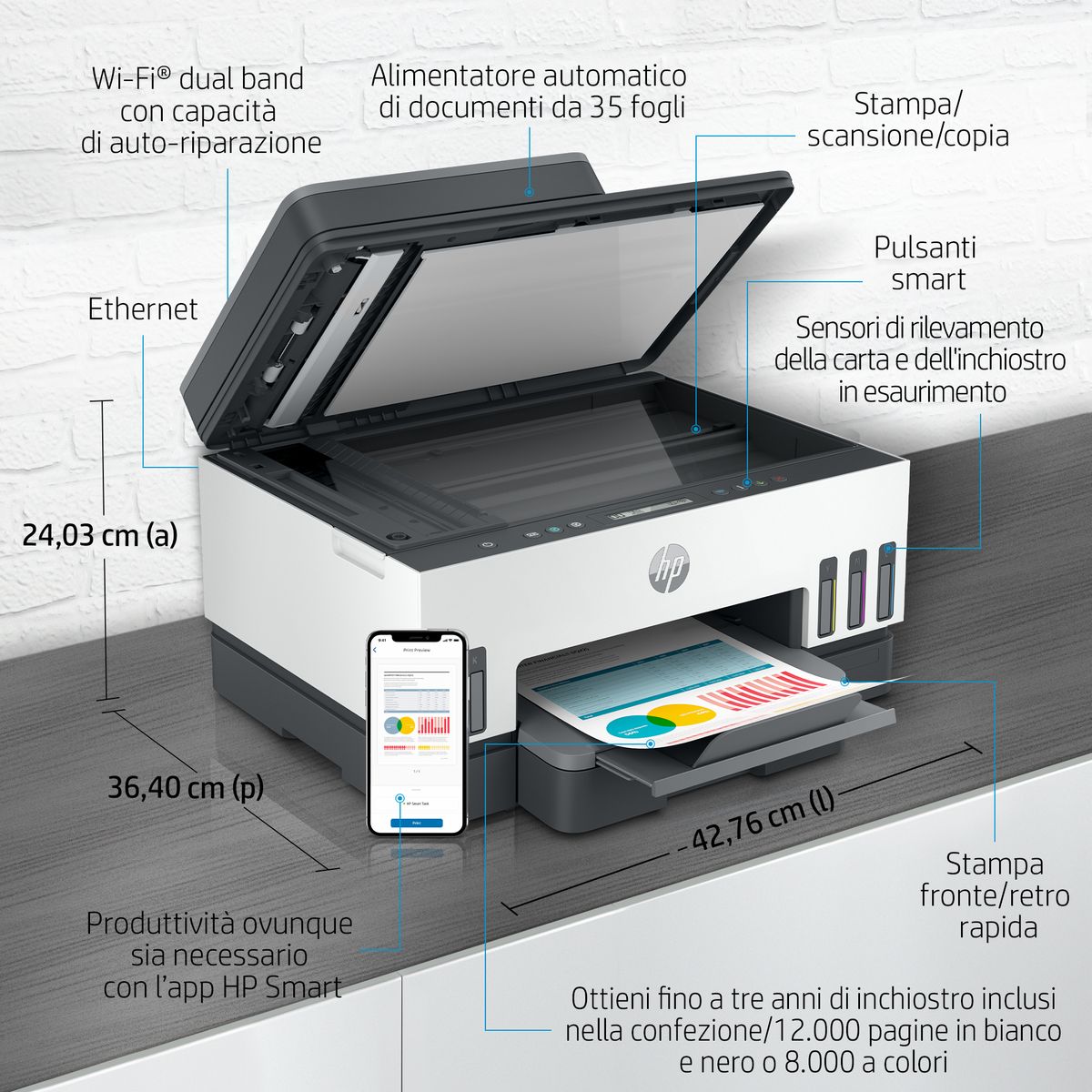 HP INC. SMART TANK 7305 MFP 15/9PPM ETH WIFI FR ADF