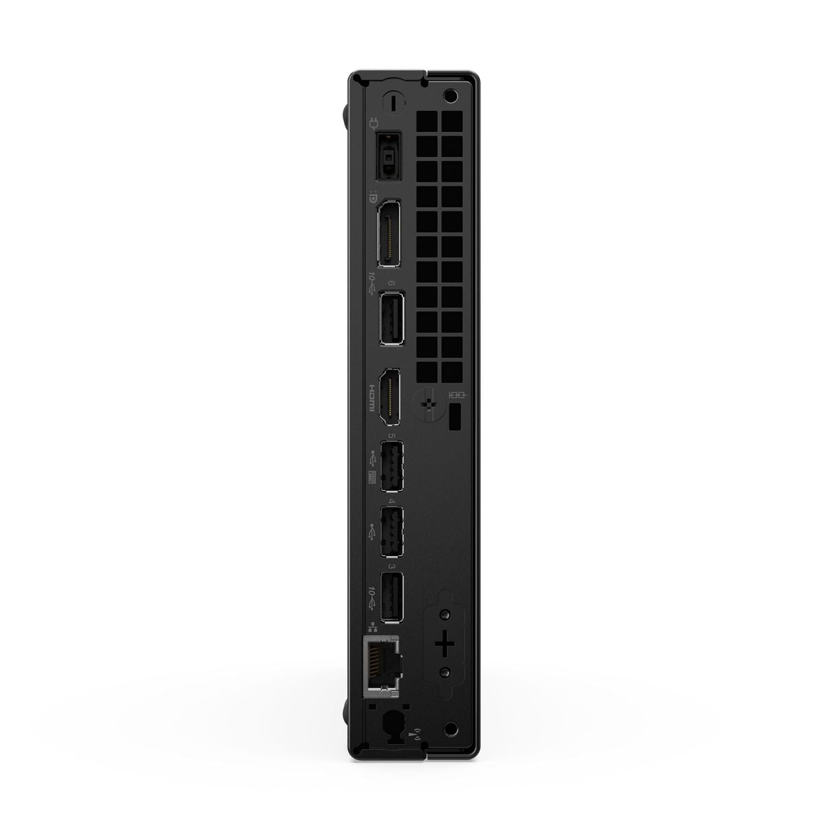 Rear view of a black desktop PC showing HDMI, USB, Ethernet ports; ideal for gaming and workstation setups