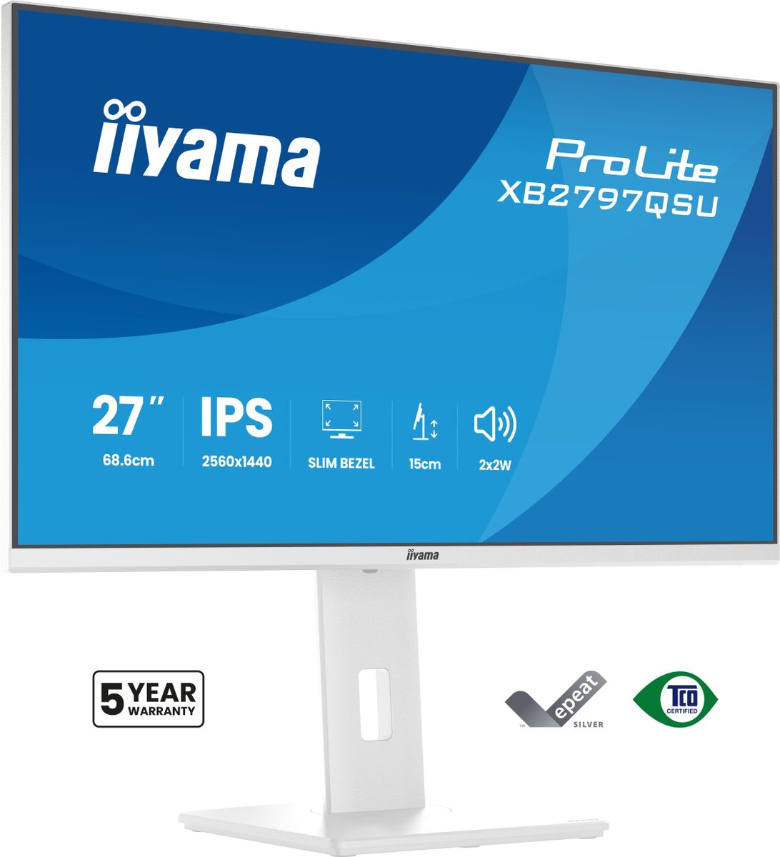 IIYAMA 27 WHITE IPS 2560x1440 2xHDMI DP HUB USB MULTIMED