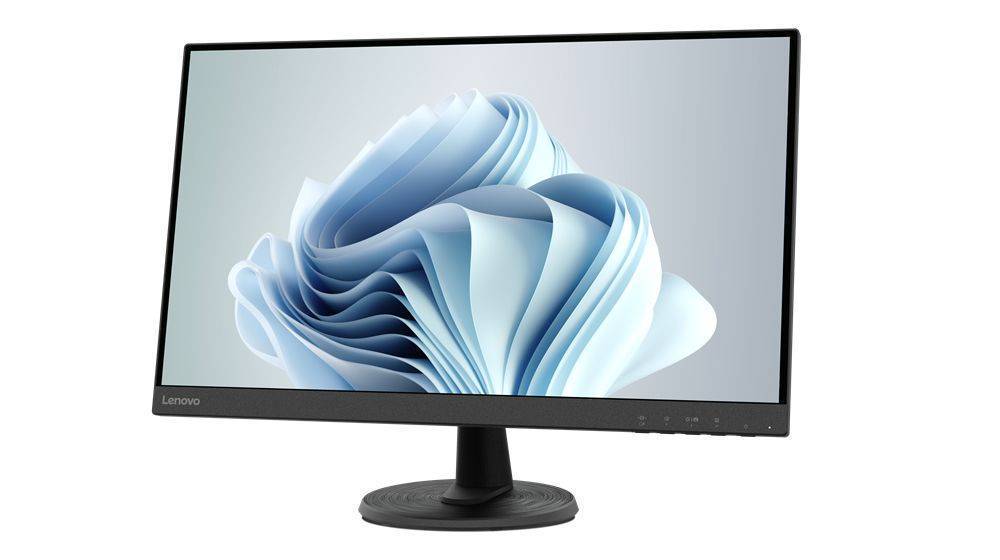 Monitor Lenovo 27 IPS FullHD con design moderno e angolazione laterale, perfetto per postazioni di lavoro ergonomiche e bundle professionali.