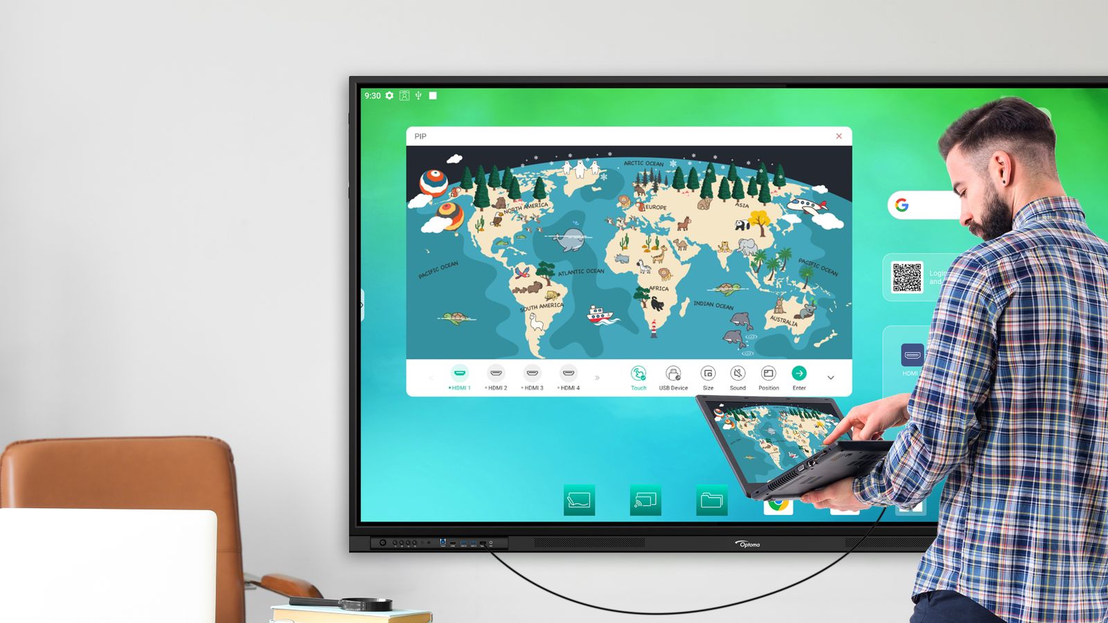 OPTOMA 65 -ANDROID 14 4k 8/64gb google edla touch 2x20W