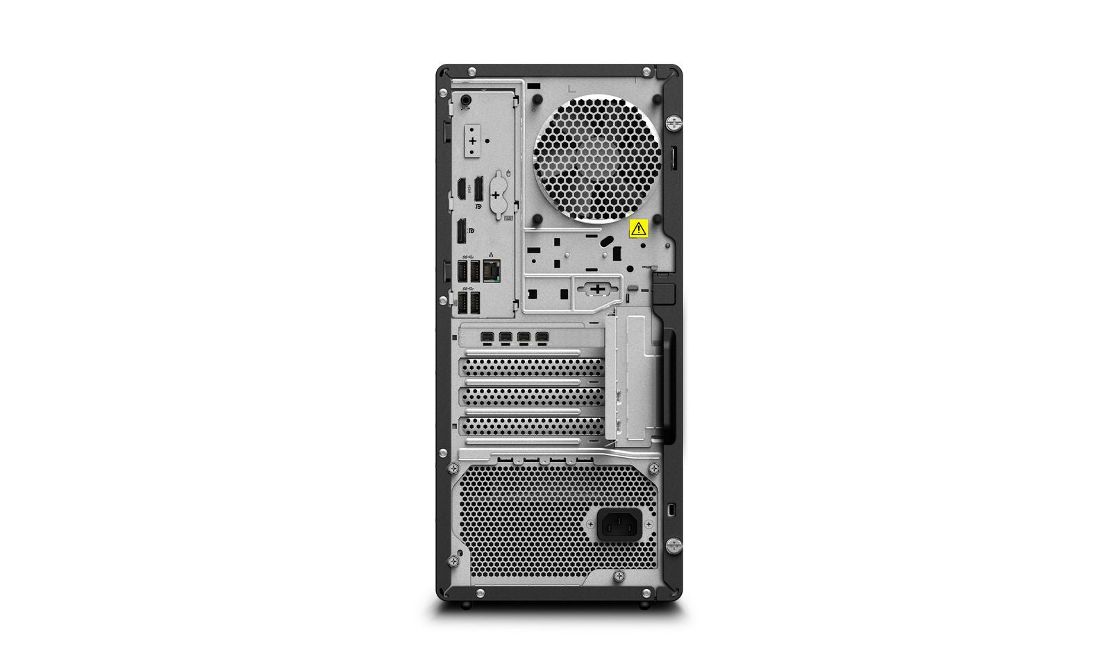 Retro della Lenovo ThinkStation P2 Gen 2 con porte di espansione e connettività completa per configurazioni professionali.