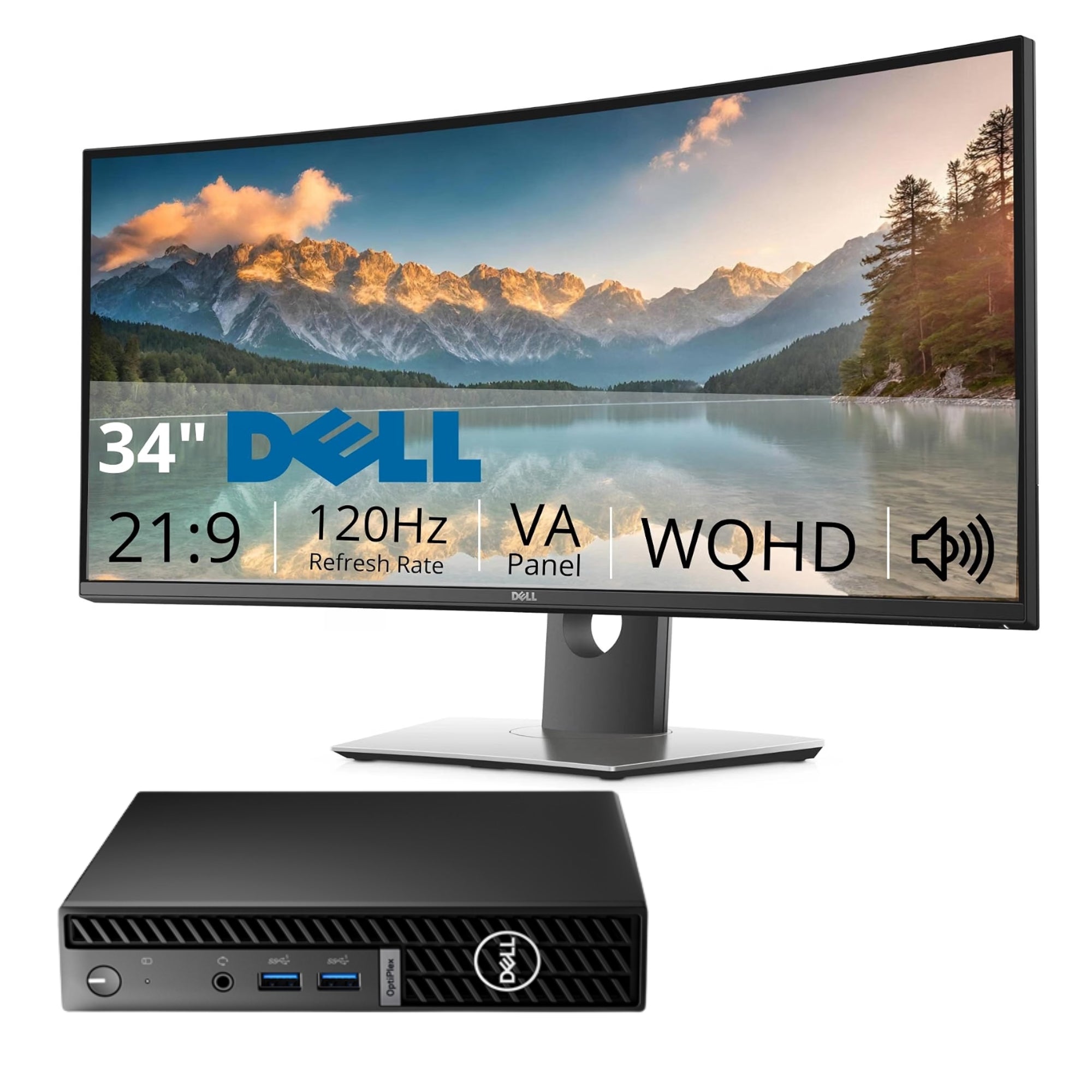 Bundle ricondizionato Dell OptiPlex 7010 Mini e Monitor curvo UltraSharp U3417W 34 pollici Grado A