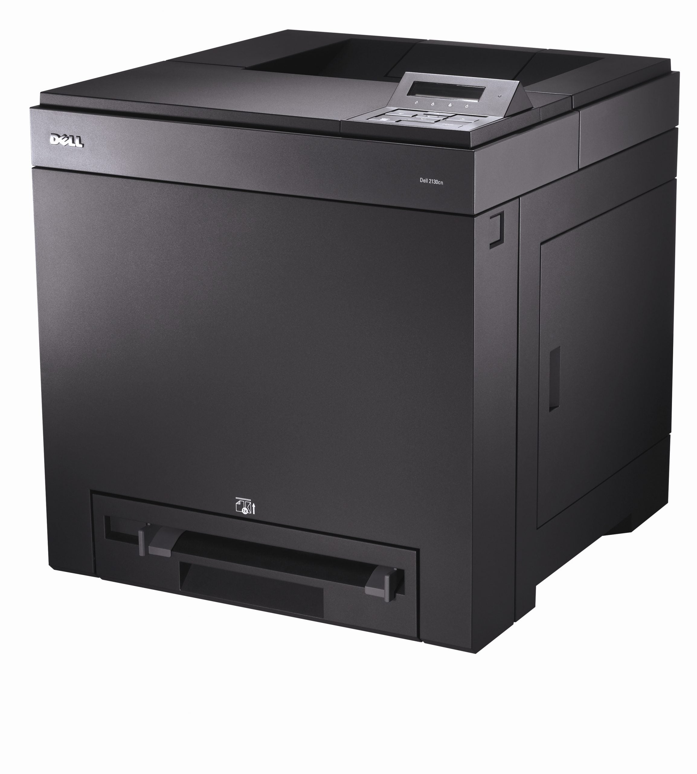 Stampante laser Dell 2130cn nera, vista frontale, disponibile su qalnexvori.shop