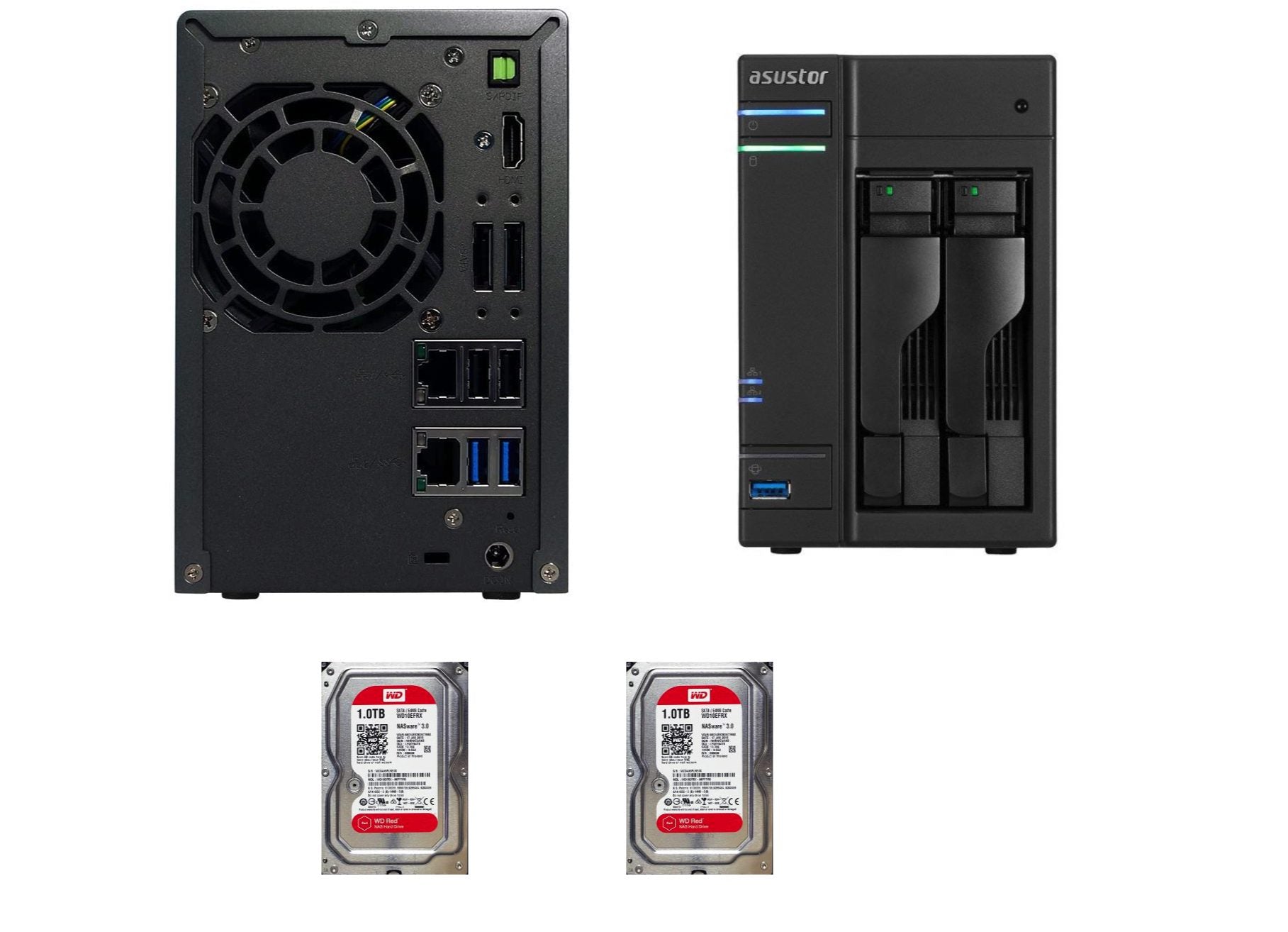 AS6102T NAS KOMPLETT MIT ZWEI WD RED FESTLAUFWERKEN WD10EFRX-68FYTN0 NASWARE 3.0