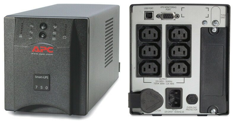Gruppo di continuità APC Smart-UPS 750, vista frontale e posteriore, per pc e workstation