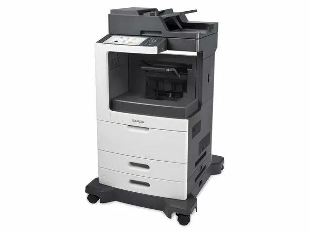 Stampante multifunzione laser Lexmark ricondizionata, vista frontale su sfondo bianco