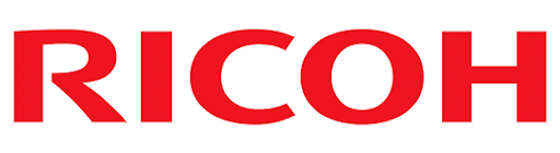 Logo Ricoh rosso su sfondo bianco, stampanti multifunzione su qalnexvori.shop